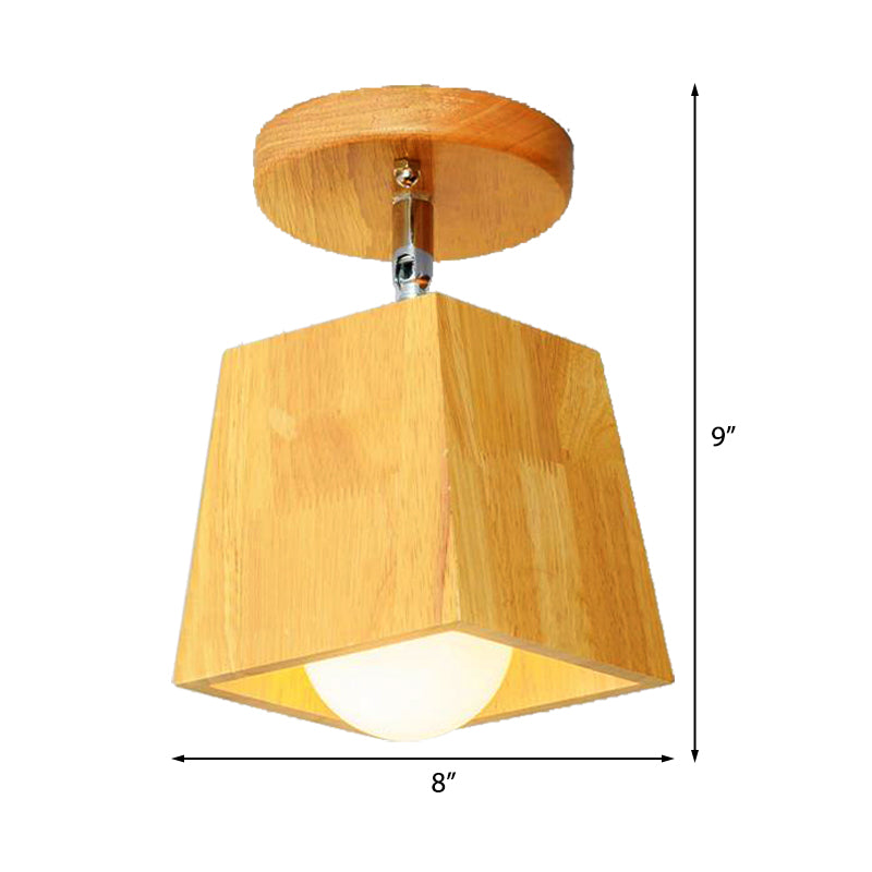 Wooden Square/Trumpet/Pineapple Semi-Flush Ceiling Fixture Contemporary 1 Light Indoor Ceiling Mounted Light Clearhalo 'Ceiling Lights' 'Close To Ceiling Lights' 'Close to ceiling' 'Flush mount' Lighting' 325665