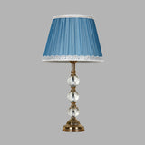 Classic Pleated Shade Night Table Light 1 Light Fabric Nightstand Lamp in Blue for Bedroom with Crystal Deco Clearhalo 'Lamps' 'Table Lamps' Lighting' 325694