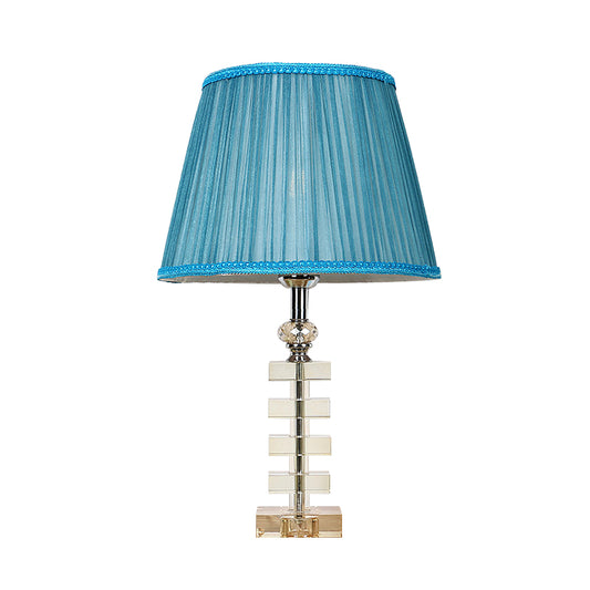 1 Light Barrel Table Lamp Traditionalism Blue Fabric Night Light with Clear Crystal Base Clearhalo 'Lamps' 'Table Lamps' Lighting' 325698