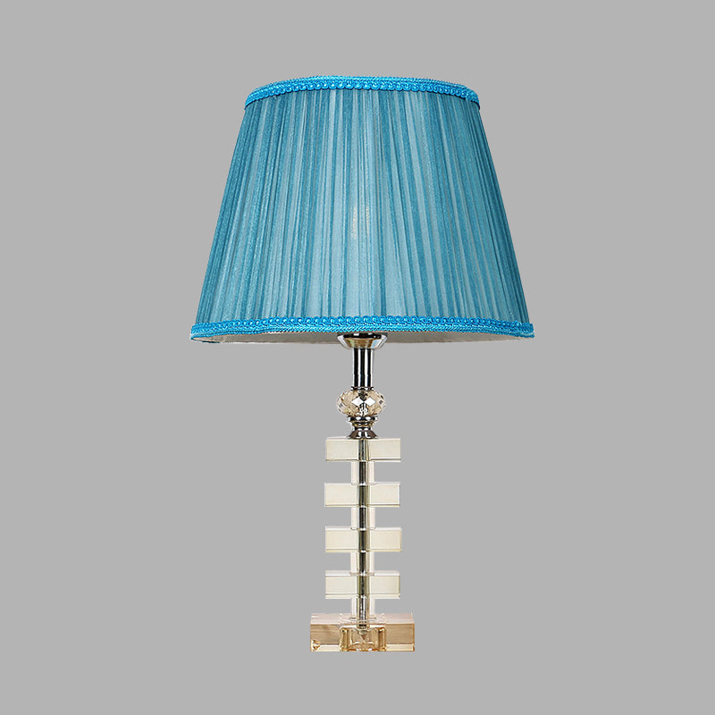 1 Light Barrel Table Lamp Traditionalism Blue Fabric Night Light with Clear Crystal Base Clearhalo 'Lamps' 'Table Lamps' Lighting' 325699