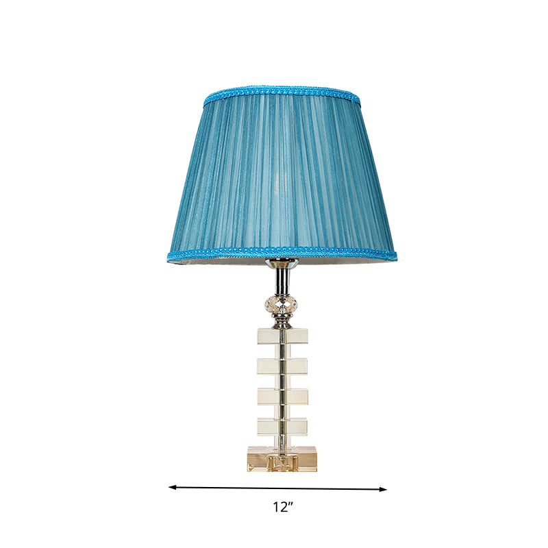 1 Light Barrel Table Lamp Traditionalism Blue Fabric Night Light with Clear Crystal Base Clearhalo 'Lamps' 'Table Lamps' Lighting' 325700