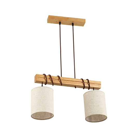 Fabric Wood Island Pendant Barrel 2/3 Lights Traditional Hanging Light Kit for Dining Room Clearhalo 'Ceiling Lights' 'Island Lights' Lighting' 325738