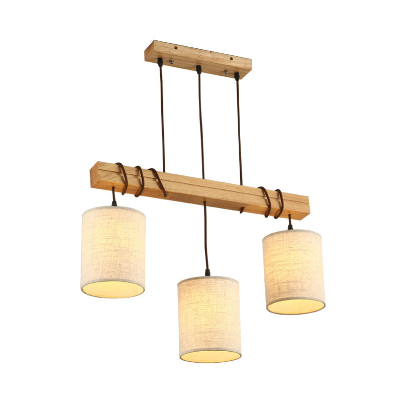 Fabric Wood Island Pendant Barrel 2/3 Lights Traditional Hanging Light Kit for Dining Room Clearhalo 'Ceiling Lights' 'Island Lights' Lighting' 325743