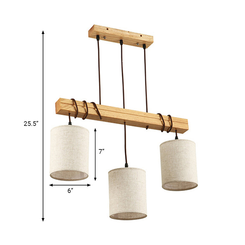 Fabric Wood Island Pendant Barrel 2/3 Lights Traditional Hanging Light Kit for Dining Room Clearhalo 'Ceiling Lights' 'Island Lights' Lighting' 325744