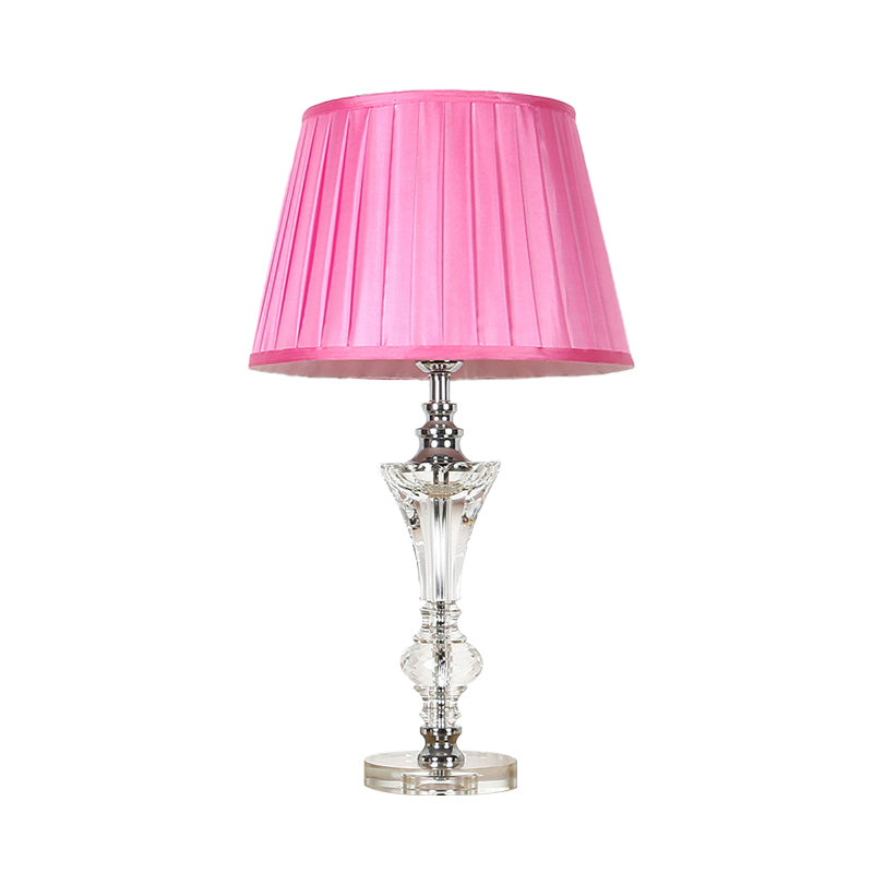 Single Head Table Light Countryside Conical Fabric Night Lamp in Pink/Blue/Beige with Clear Crystal Base Clearhalo 'Lamps' 'Table Lamps' Lighting' 325755