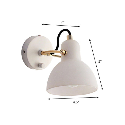 White Glass Domed Wall Lamp Contemporary 1 Bulb Sconce Light Fixture with Adjustable Metal Arm Clearhalo 'Cast Iron' 'Glass' 'Industrial' 'Modern wall lights' 'Modern' 'Tiffany' 'Traditional wall lights' 'Wall Lamps & Sconces' 'Wall Lights' Lighting' 325763
