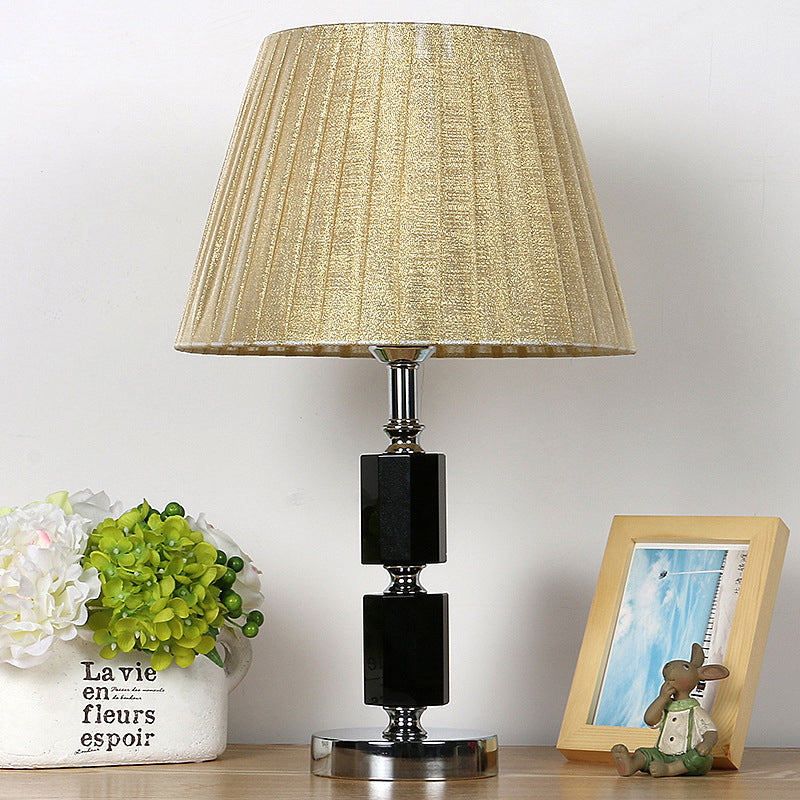 Single Bulb Crystal Table Lamp Countryside Beige Tapered Drum Bedroom Night Light Beige Clearhalo 'Lamps' 'Table Lamps' Lighting' 325764