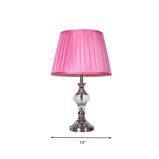 Single Bulb Fabric Night Lamp Rural Rose Red Barrel Shade Bedroom Nightstand Light with Crystal Accent Clearhalo 'Lamps' 'Table Lamps' Lighting' 325782