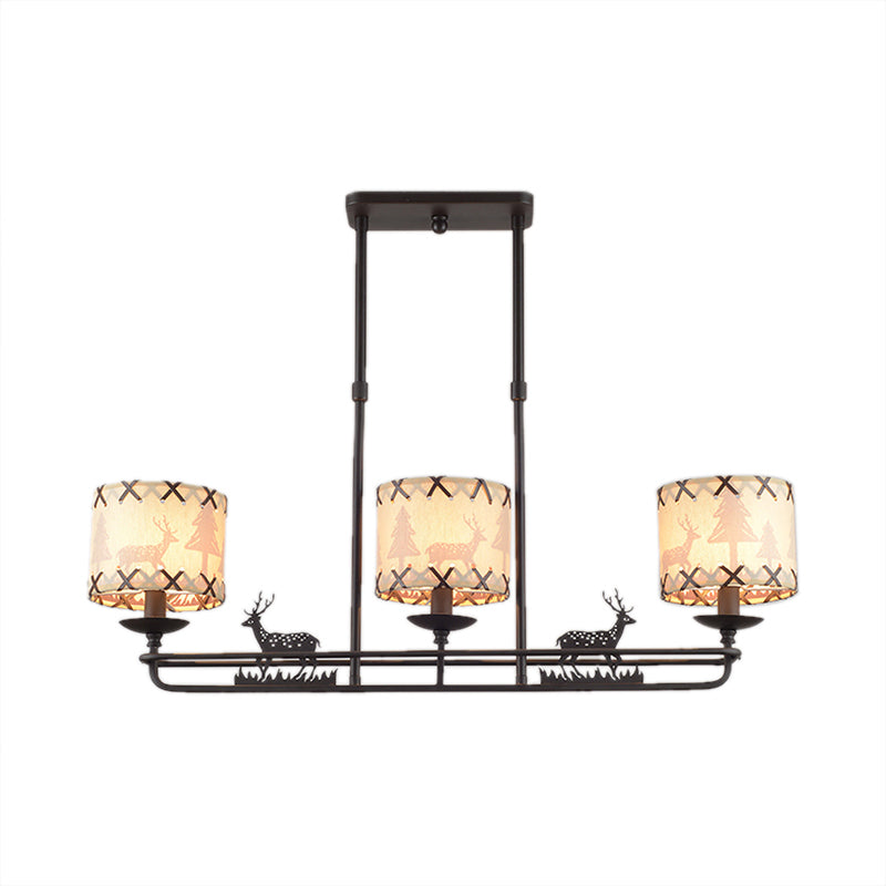 3 Lights Dining Room Island Lighting Traditional Black Hanging Lamp with Barrel Fabric Shade Clearhalo 'Ceiling Lights' 'Island Lights' Lighting' 325784