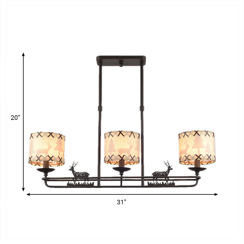 3 Lights Dining Room Island Lighting Traditional Black Hanging Lamp with Barrel Fabric Shade Clearhalo 'Ceiling Lights' 'Island Lights' Lighting' 325785