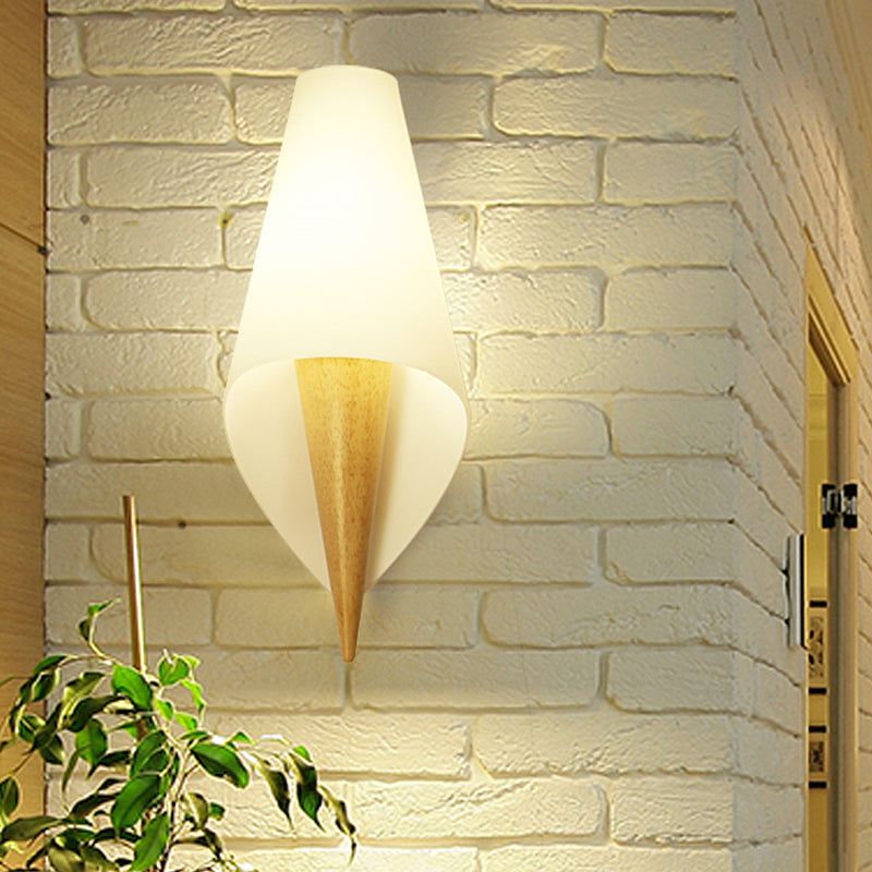 Wide Flare Living Room Sconce Light Chinese White Glass 1 Bulb Wall Mounted Lighting Clearhalo 'Wall Lamps & Sconces' 'Wall Lights' Lighting' 325787