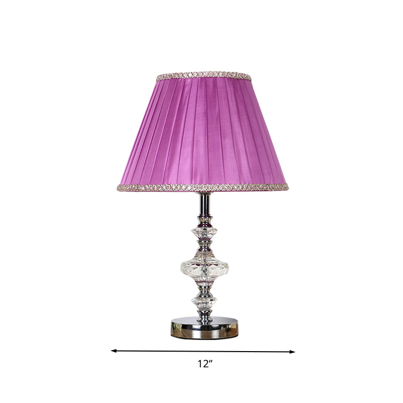 Conical Fabric Night Table Light Lodge Single Bulb Bedroom Nightstand Lamp in Purple with Crystal Accent Clearhalo 'Lamps' 'Table Lamps' Lighting' 325795