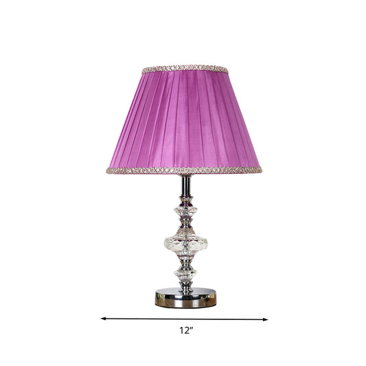 Conical Fabric Night Table Light Lodge Single Bulb Bedroom Nightstand Lamp in Purple with Crystal Accent Clearhalo 'Lamps' 'Table Lamps' Lighting' 325795