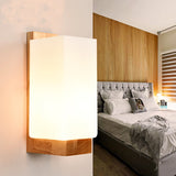 1 Head Stairway Wall Lamp Japanese Wood Sconce Light Fixture with Rectangular Milk Glass Shade Clearhalo 'Wall Lamps & Sconces' 'Wall Lights' Lighting' 325797
