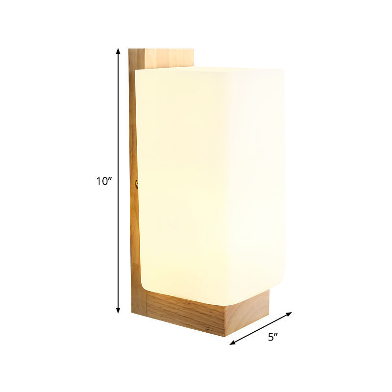 1 Head Stairway Wall Lamp Japanese Wood Sconce Light Fixture with Rectangular Milk Glass Shade Clearhalo 'Wall Lamps & Sconces' 'Wall Lights' Lighting' 325800