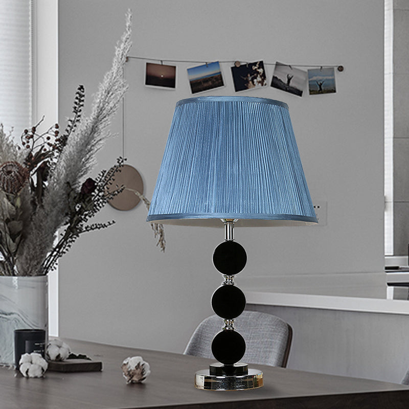 Blue Single Light Night Table Light Traditionalism Fabric Cone Nightstand Lamp with Crystal Base Blue Clearhalo 'Lamps' 'Table Lamps' Lighting' 325806