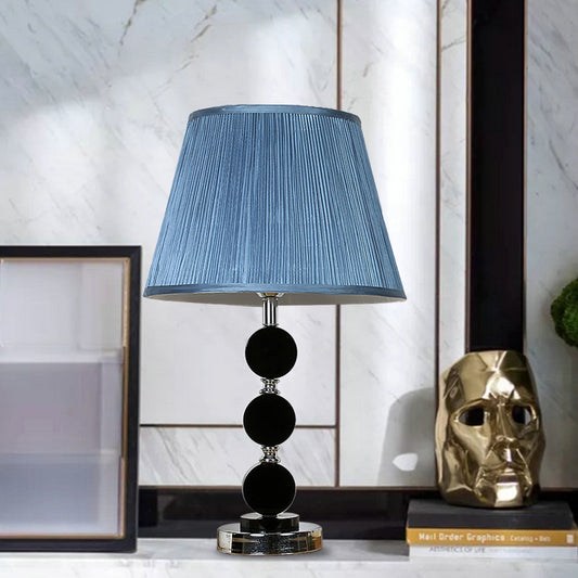 Blue Single Light Night Table Light Traditionalism Fabric Cone Nightstand Lamp with Crystal Base Clearhalo 'Lamps' 'Table Lamps' Lighting' 325807