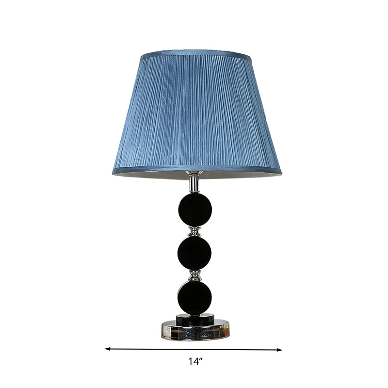 Blue Single Light Night Table Light Traditionalism Fabric Cone Nightstand Lamp with Crystal Base Clearhalo 'Lamps' 'Table Lamps' Lighting' 325810