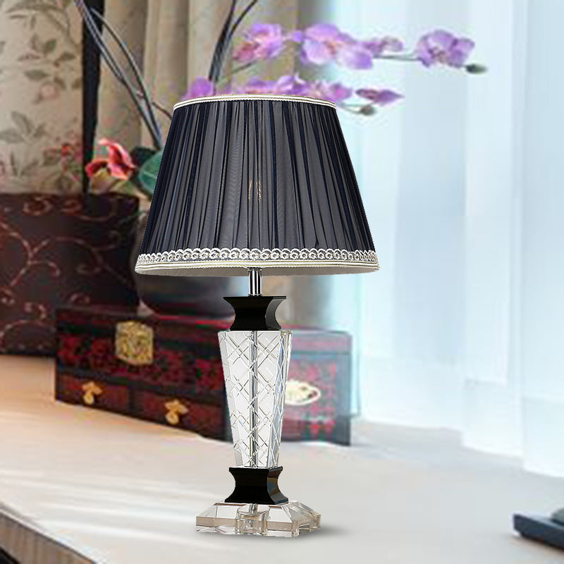 Black Tapered Nightstand Lamp Traditional Style 1 Light Bedroom Table Light with Crystal Base Clearhalo 'Lamps' 'Table Lamps' Lighting' 325817