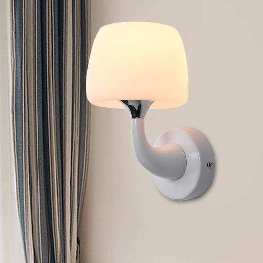 Cup Wall Lamp Contemporary Opal Glass 1 Bulb White Sconce Light Fixture with Metal Curved Arm White Clearhalo 'Cast Iron' 'Glass' 'Industrial' 'Modern wall lights' 'Modern' 'Tiffany' 'Traditional wall lights' 'Wall Lamps & Sconces' 'Wall Lights' Lighting' 325831