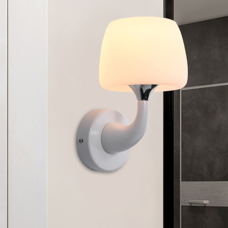 Cup Wall Lamp Contemporary Opal Glass 1 Bulb White Sconce Light Fixture with Metal Curved Arm Clearhalo 'Cast Iron' 'Glass' 'Industrial' 'Modern wall lights' 'Modern' 'Tiffany' 'Traditional wall lights' 'Wall Lamps & Sconces' 'Wall Lights' Lighting' 325832