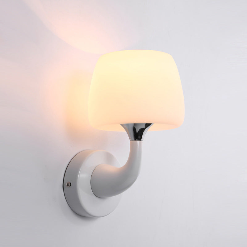 Cup Wall Lamp Contemporary Opal Glass 1 Bulb White Sconce Light Fixture with Metal Curved Arm Clearhalo 'Cast Iron' 'Glass' 'Industrial' 'Modern wall lights' 'Modern' 'Tiffany' 'Traditional wall lights' 'Wall Lamps & Sconces' 'Wall Lights' Lighting' 325833