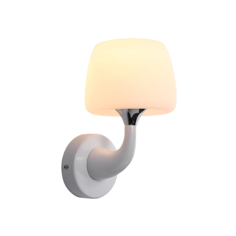 Cup Wall Lamp Contemporary Opal Glass 1 Bulb White Sconce Light Fixture with Metal Curved Arm Clearhalo 'Cast Iron' 'Glass' 'Industrial' 'Modern wall lights' 'Modern' 'Tiffany' 'Traditional wall lights' 'Wall Lamps & Sconces' 'Wall Lights' Lighting' 325834