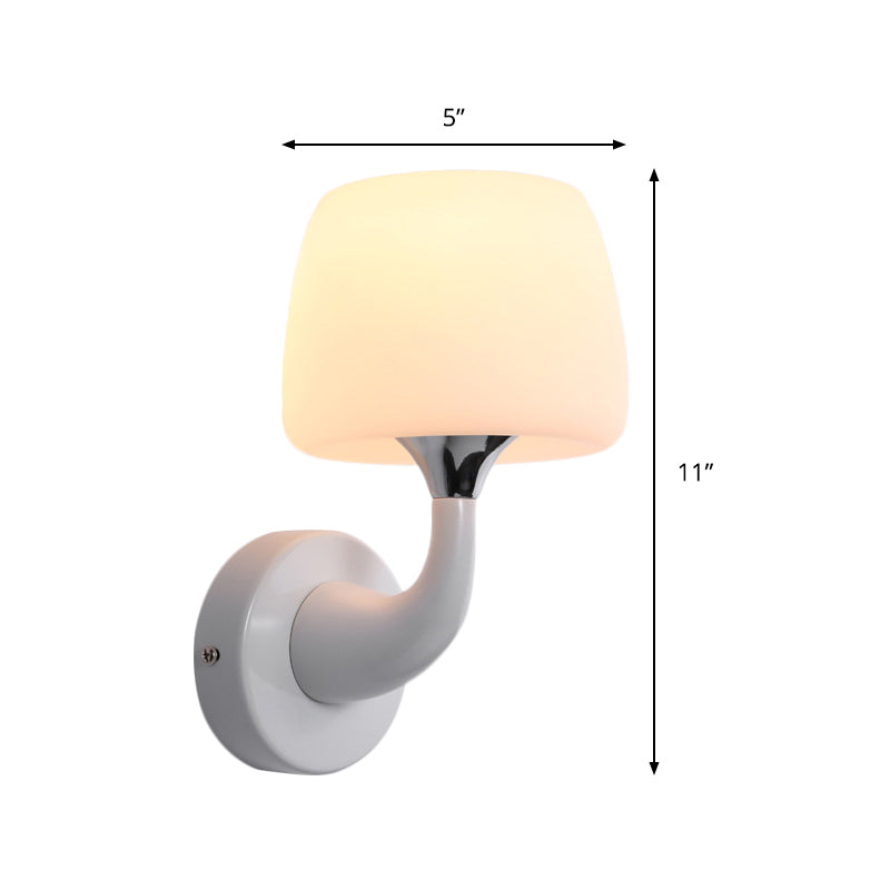 Cup Wall Lamp Contemporary Opal Glass 1 Bulb White Sconce Light Fixture with Metal Curved Arm Clearhalo 'Cast Iron' 'Glass' 'Industrial' 'Modern wall lights' 'Modern' 'Tiffany' 'Traditional wall lights' 'Wall Lamps & Sconces' 'Wall Lights' Lighting' 325835