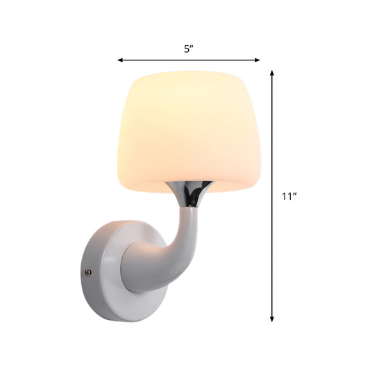 Cup Wall Lamp Contemporary Opal Glass 1 Bulb White Sconce Light Fixture with Metal Curved Arm Clearhalo 'Cast Iron' 'Glass' 'Industrial' 'Modern wall lights' 'Modern' 'Tiffany' 'Traditional wall lights' 'Wall Lamps & Sconces' 'Wall Lights' Lighting' 325835