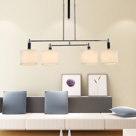 4 Lights Dining Room Hanging Light Kit Classic White Island Lighting with Drum Fabric Shade White Clearhalo 'Ceiling Lights' 'Island Lights' Lighting' 325836