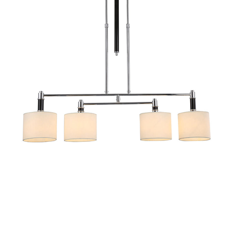 4 Lights Dining Room Hanging Light Kit Classic White Island Lighting with Drum Fabric Shade Clearhalo 'Ceiling Lights' 'Island Lights' Lighting' 325837