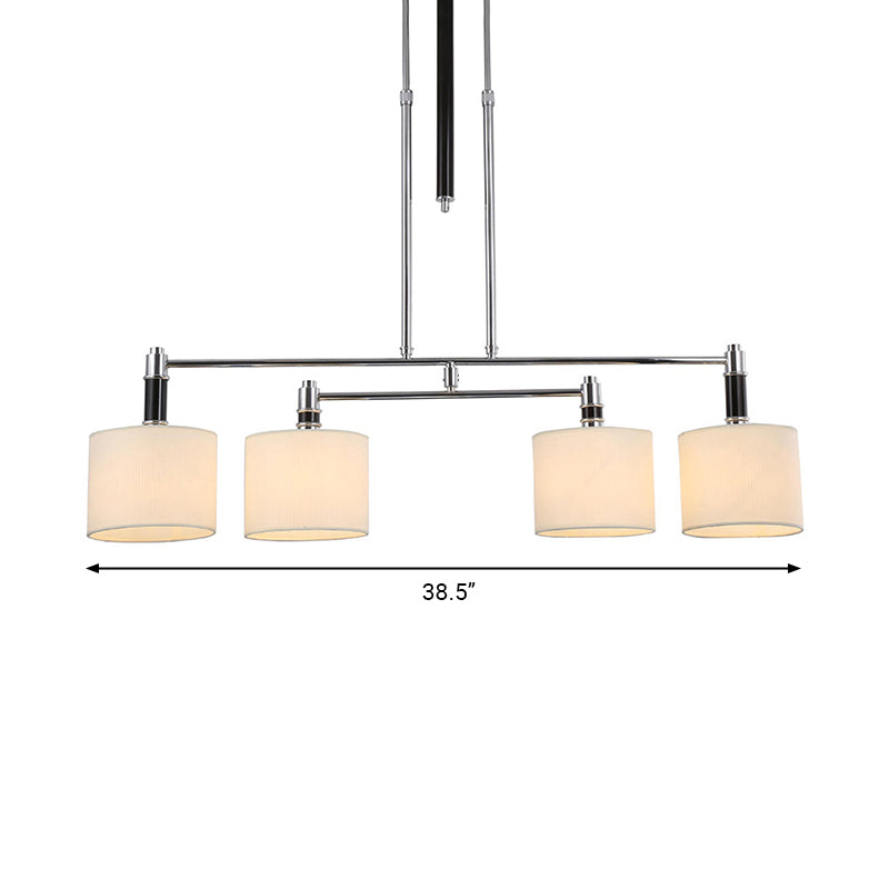 4 Lights Dining Room Hanging Light Kit Classic White Island Lighting with Drum Fabric Shade Clearhalo 'Ceiling Lights' 'Island Lights' Lighting' 325839