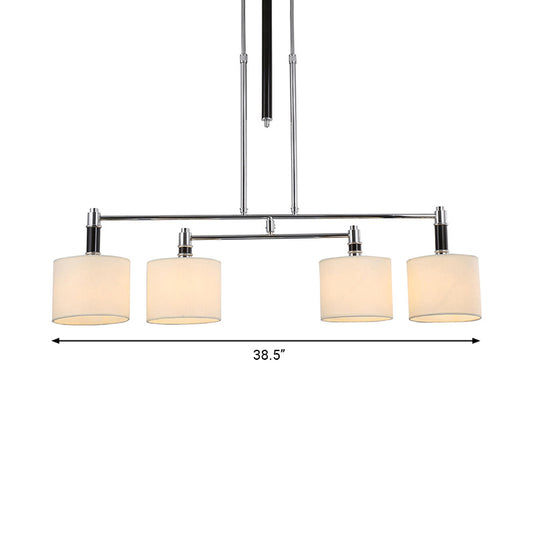 4 Lights Dining Room Hanging Light Kit Classic White Island Lighting with Drum Fabric Shade Clearhalo 'Ceiling Lights' 'Island Lights' Lighting' 325839