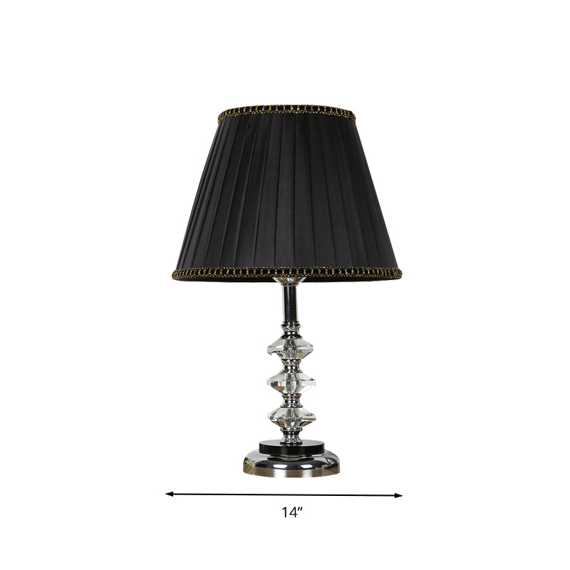 Fabric Conical Nightstand Light Minimalism 1 Light Bedroom Night Table Lamp in Black with Crystal Deco Clearhalo 'Lamps' 'Table Lamps' Lighting' 325844