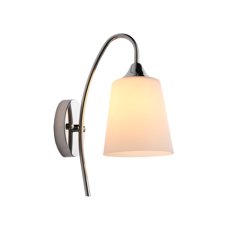 1 Head Trumpet Wall Lighting Modernism Milky Glass Sconce Light Fixture in Chrome for Stairway Clearhalo 'Cast Iron' 'Glass' 'Industrial' 'Modern wall lights' 'Modern' 'Tiffany' 'Traditional wall lights' 'Wall Lamps & Sconces' 'Wall Lights' Lighting' 325848