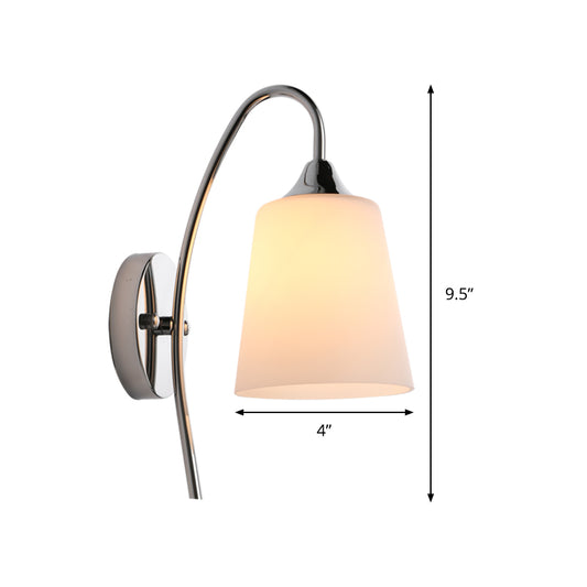 1 Head Trumpet Wall Lighting Modernism Milky Glass Sconce Light Fixture in Chrome for Stairway Clearhalo 'Cast Iron' 'Glass' 'Industrial' 'Modern wall lights' 'Modern' 'Tiffany' 'Traditional wall lights' 'Wall Lamps & Sconces' 'Wall Lights' Lighting' 325849