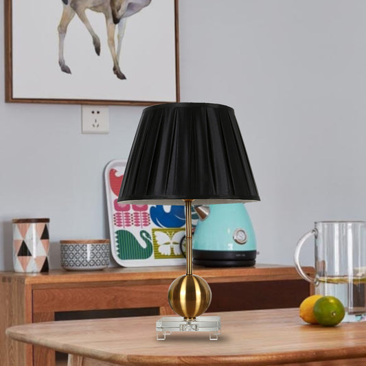 Fabric Black Table Lamp Single Light Countryside Night Lamp in Black for Bedroom with Crystal Base Black Clearhalo 'Lamps' 'Table Lamps' Lighting' 325850