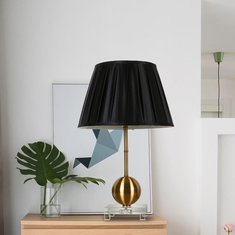 Fabric Black Table Lamp Single Light Countryside Night Lamp in Black for Bedroom with Crystal Base Clearhalo 'Lamps' 'Table Lamps' Lighting' 325851