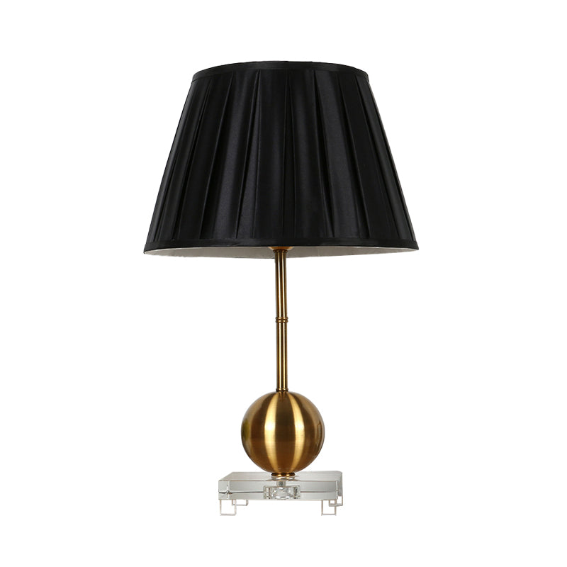 Fabric Black Table Lamp Single Light Countryside Night Lamp in Black for Bedroom with Crystal Base Clearhalo 'Lamps' 'Table Lamps' Lighting' 325852