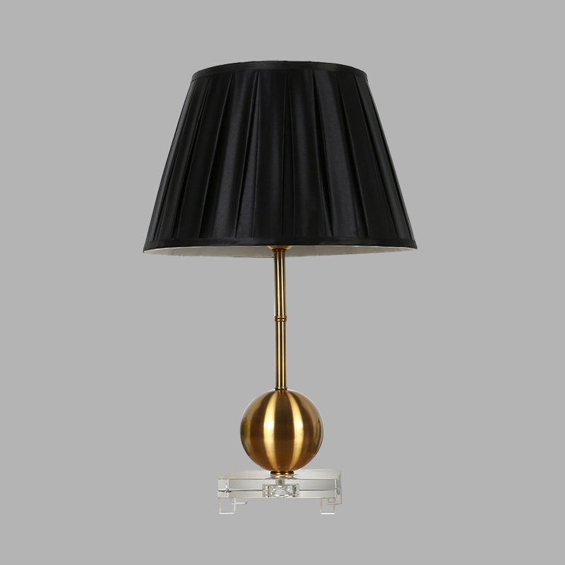 Fabric Black Table Lamp Single Light Countryside Night Lamp in Black for Bedroom with Crystal Base Clearhalo 'Lamps' 'Table Lamps' Lighting' 325853