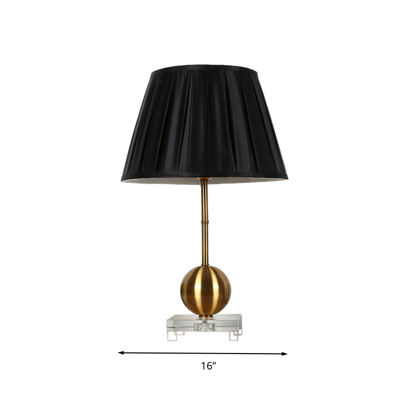 Fabric Black Table Lamp Single Light Countryside Night Lamp in Black for Bedroom with Crystal Base Clearhalo 'Lamps' 'Table Lamps' Lighting' 325854