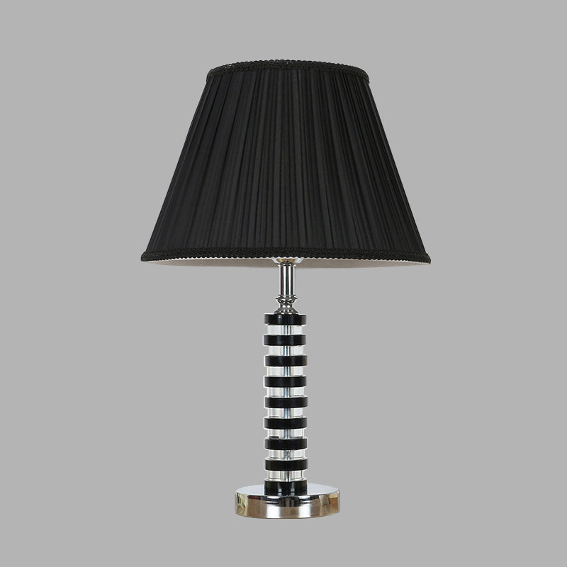 Single Bulb Barrel Table Light Rustic Black Fabric Night Lamp for Bedroom with Crystal Deco Black Clearhalo 'Lamps' 'Table Lamps' Lighting' 325859