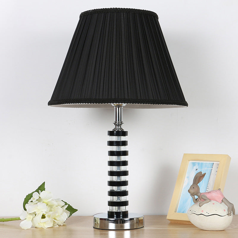 Single Bulb Barrel Table Light Rustic Black Fabric Night Lamp for Bedroom with Crystal Deco Clearhalo 'Lamps' 'Table Lamps' Lighting' 325860