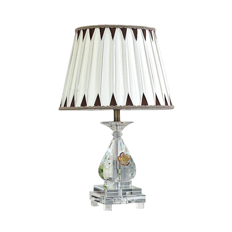 Single Bulb Table Lamp Rural Pleated Shade Fabric Night Light in White with Crystal Base for Bedroom Clearhalo 'Lamps' 'Table Lamps' Lighting' 325871