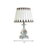 Single Bulb Table Lamp Rural Pleated Shade Fabric Night Light in White with Crystal Base for Bedroom Clearhalo 'Lamps' 'Table Lamps' Lighting' 325873