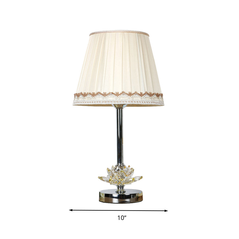 Barrel Bedroom Night Table Light Traditional Style Fabric 1 Light White Nightstand Lamp with Crystal Accent Clearhalo 'Lamps' 'Table Lamps' Lighting' 325899