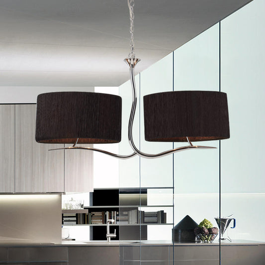 Classic Drum Hanging Pendant Light 4 Lights Fabric Island Lighting in Black/White for Dining Room Black Clearhalo 'Ceiling Lights' 'Island Lights' Lighting' 325900