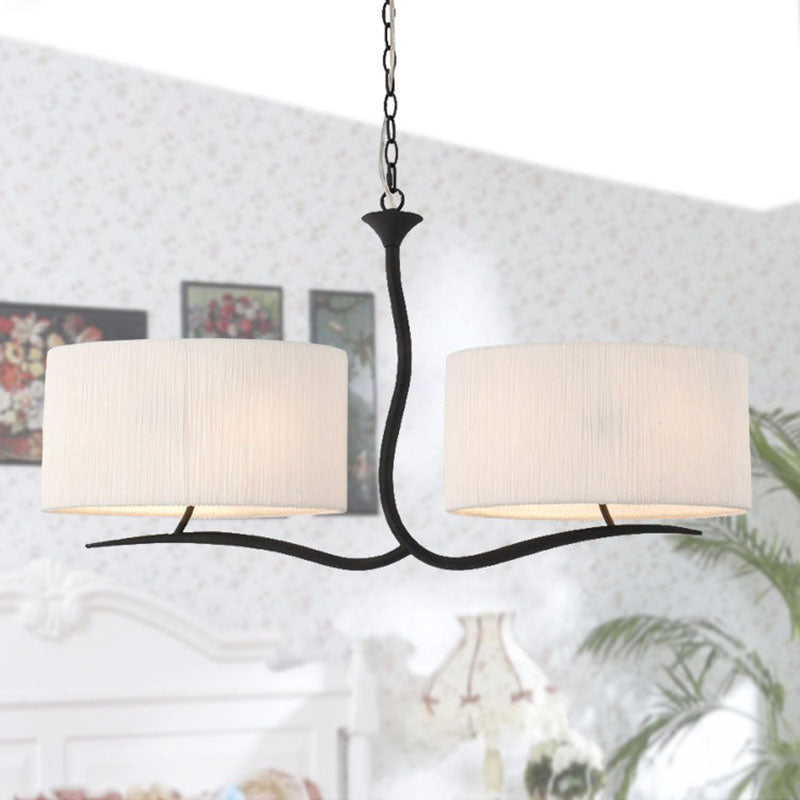 Classic Drum Hanging Pendant Light 4 Lights Fabric Island Lighting in Black/White for Dining Room White Clearhalo 'Ceiling Lights' 'Island Lights' Lighting' 325904