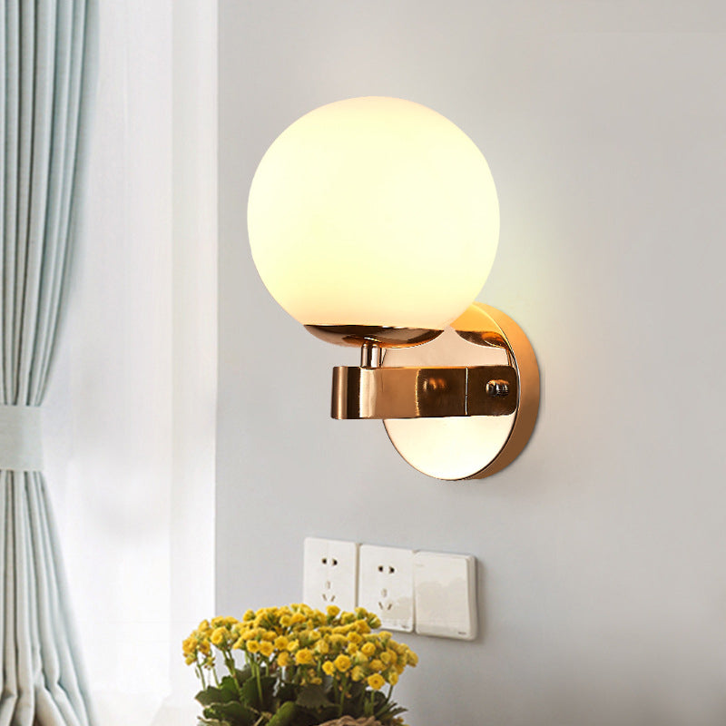 Opal Glass Ball Wall Lamp Modernist 1 Head Gold Sconce Light Fixture for Living Room Clearhalo 'Cast Iron' 'Glass' 'Industrial' 'Modern wall lights' 'Modern' 'Tiffany' 'Traditional wall lights' 'Wall Lamps & Sconces' 'Wall Lights' Lighting' 325912