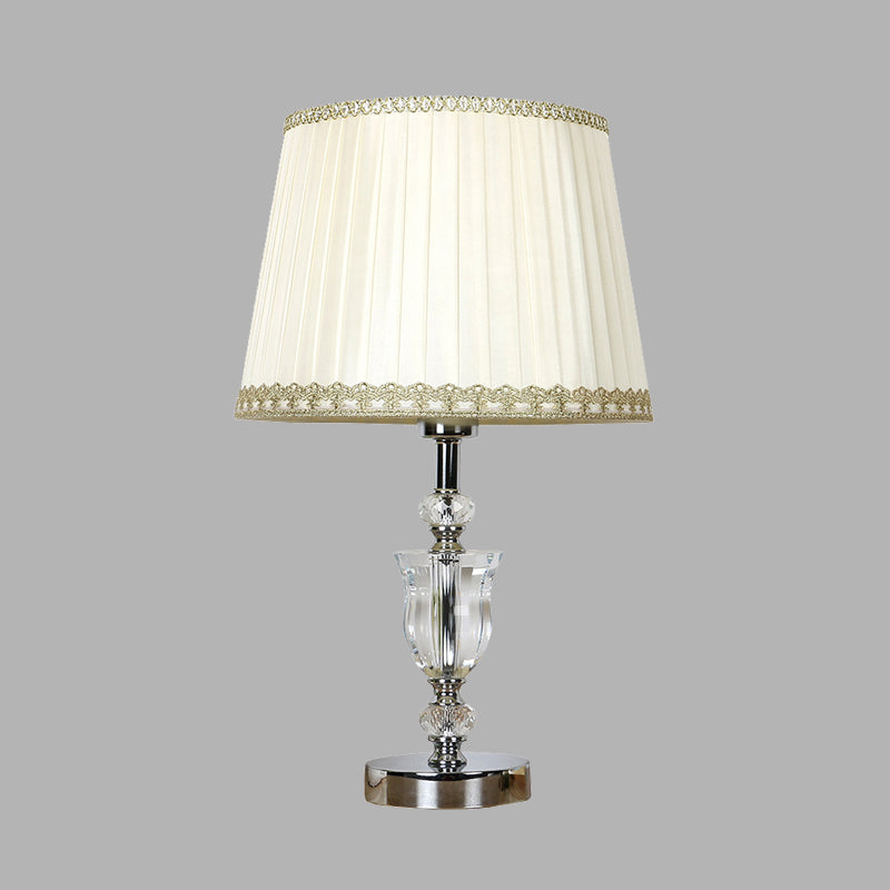 White Drum Table Light Simple Fabric Single Head Bedroom Nightstand Lamp with Crystal Accent White Clearhalo 'Lamps' 'Table Lamps' Lighting' 325932